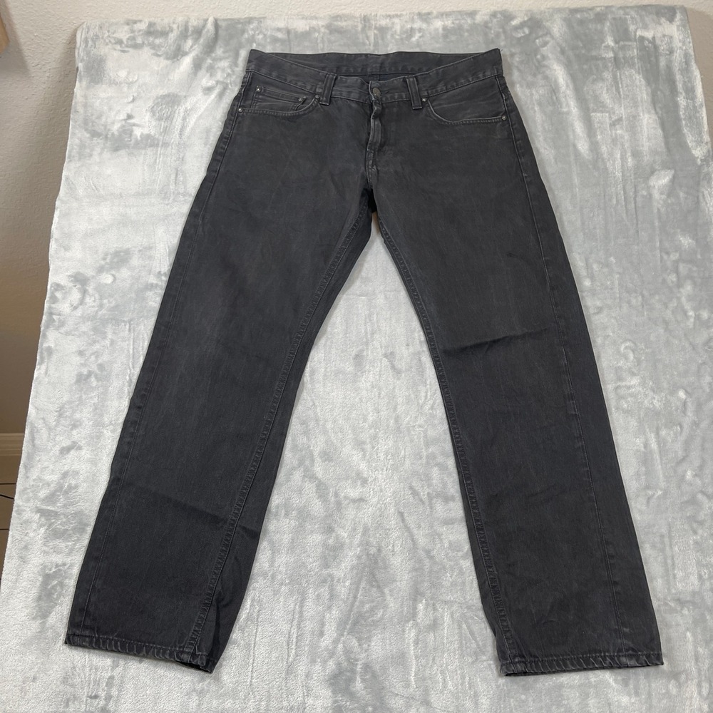 Carhartt WIP Bronco Pant Mens 33x32 Black Faded Straight Leg Denim Jeans